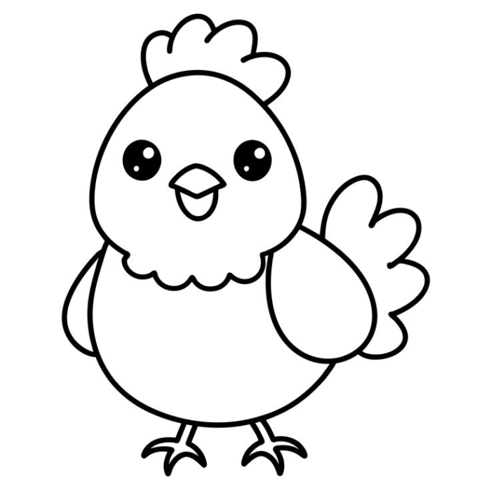 A black and white outline of a chicken coloring page A black and white outline of a chicken coloring page