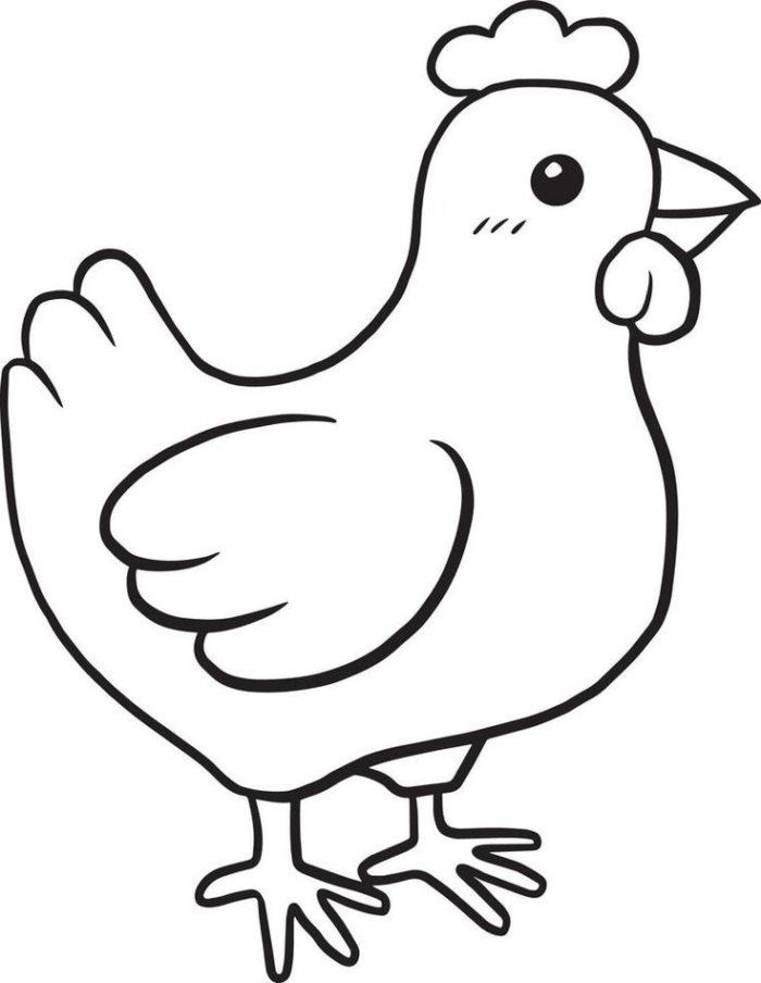 A black and white outline of a chicken for coloring A black and white outline of a chicken for coloring
