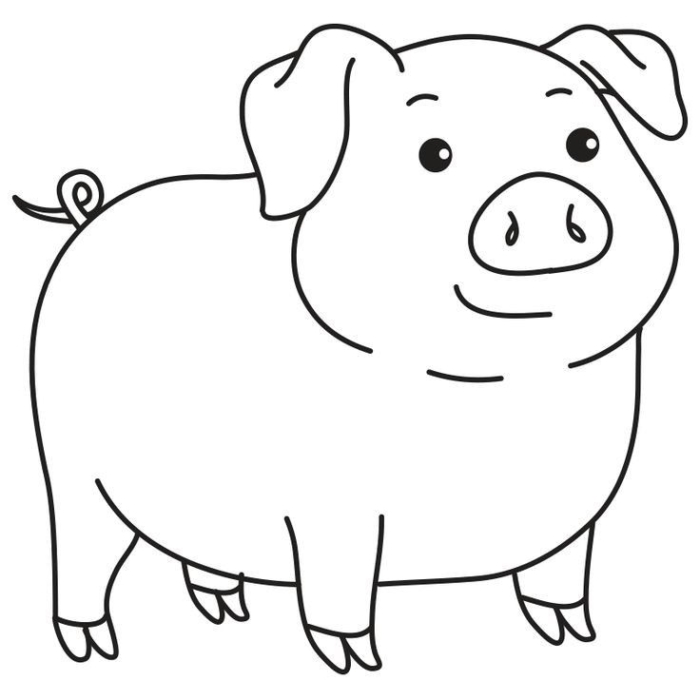 A black and white pig coloring page illustration A black and white pig coloring page illustration