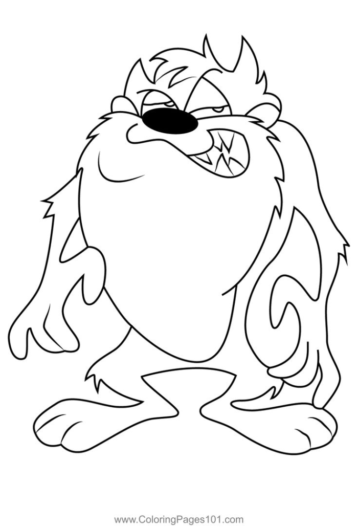 A cartoon character with an angry expression, mouth open and tongue showing, in black and white outline for coloring A cartoon character with an angry expression, mouth open and tongue showing, in black and white outline for coloring