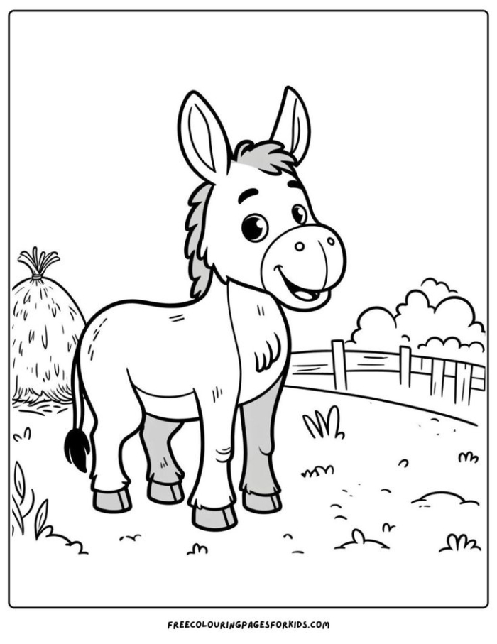 A cartoon donkey in the grass for coloring A cartoon donkey in the grass for coloring