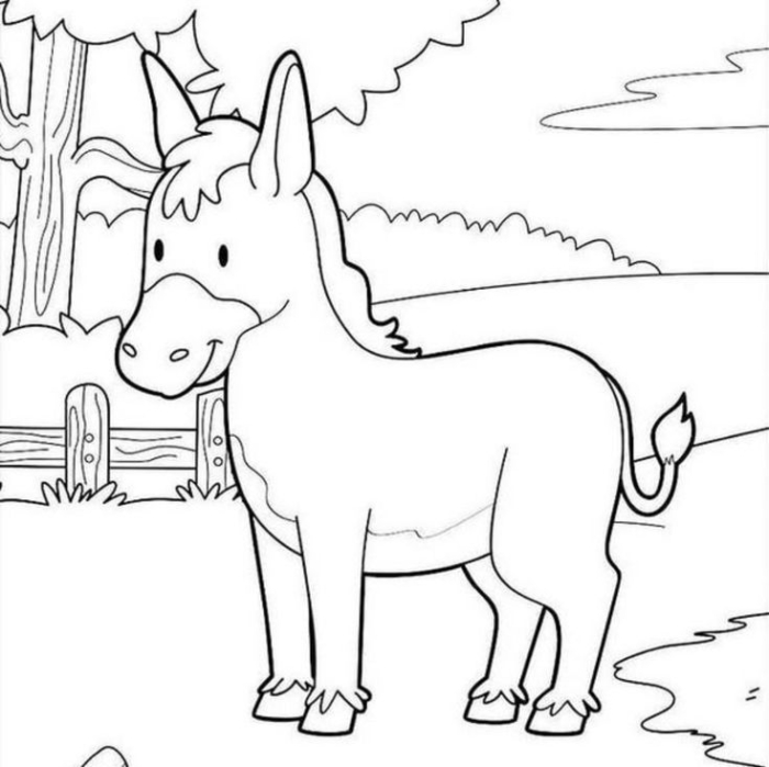 A cartoon donkey in the grass for coloring A cartoon donkey in the grass for coloring