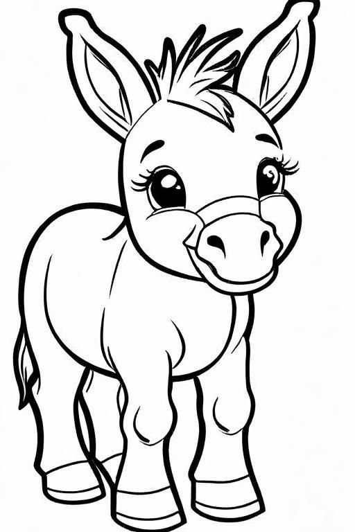 A cartoon donkey with big eyes for coloring page A cartoon donkey with big eyes for coloring page