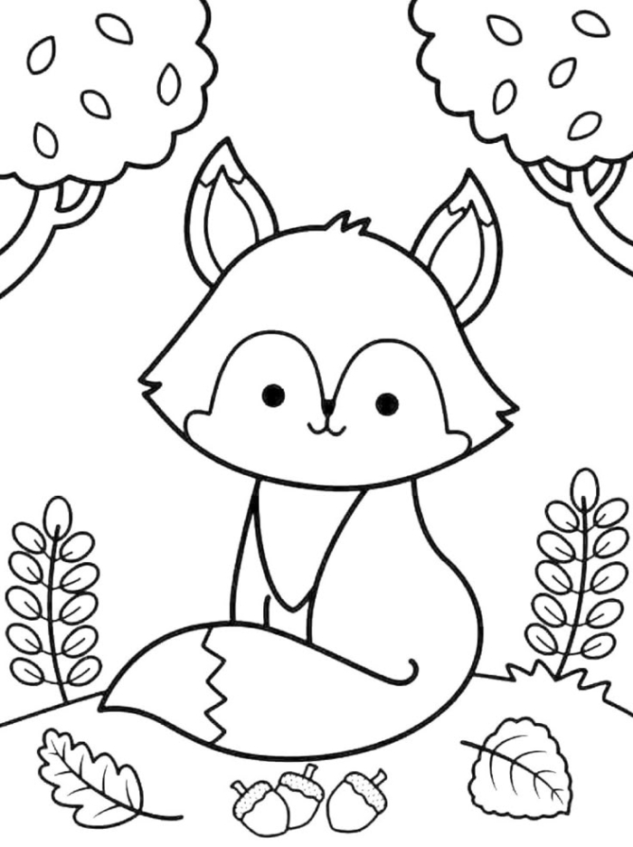 A cartoon fox sitting in the grass coloring page A cartoon fox sitting in the grass coloring page