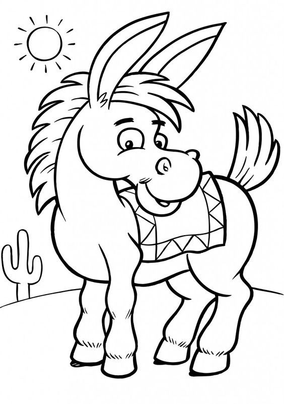A cartoon horse with a cactus behind it A cartoon horse with a cactus behind it