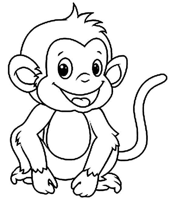 A cartoon monkey sitting on the ground for coloring page