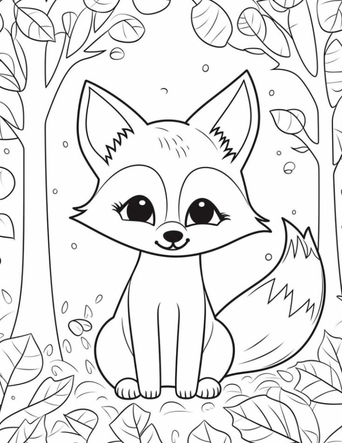 A cute fox in the woods coloring page A cute fox in the woods coloring page