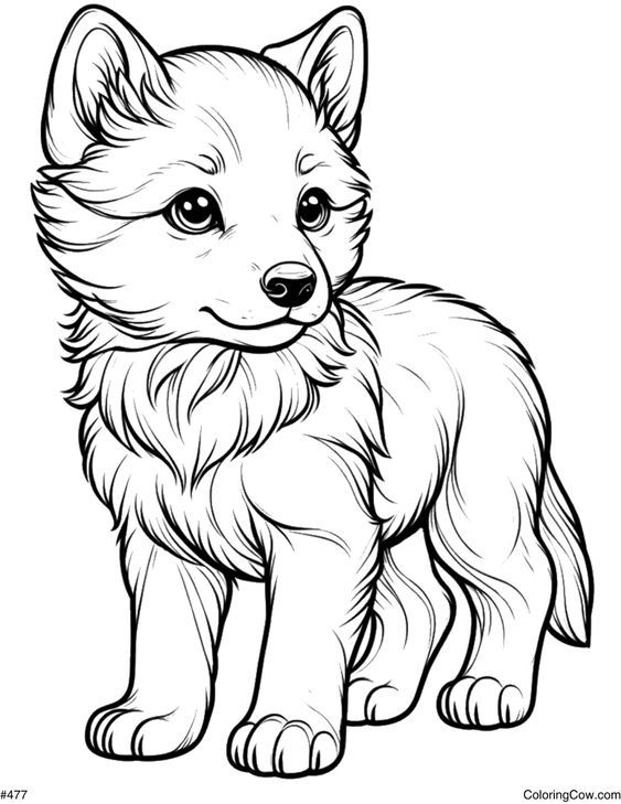 A cute little fox with big eyes coloring page