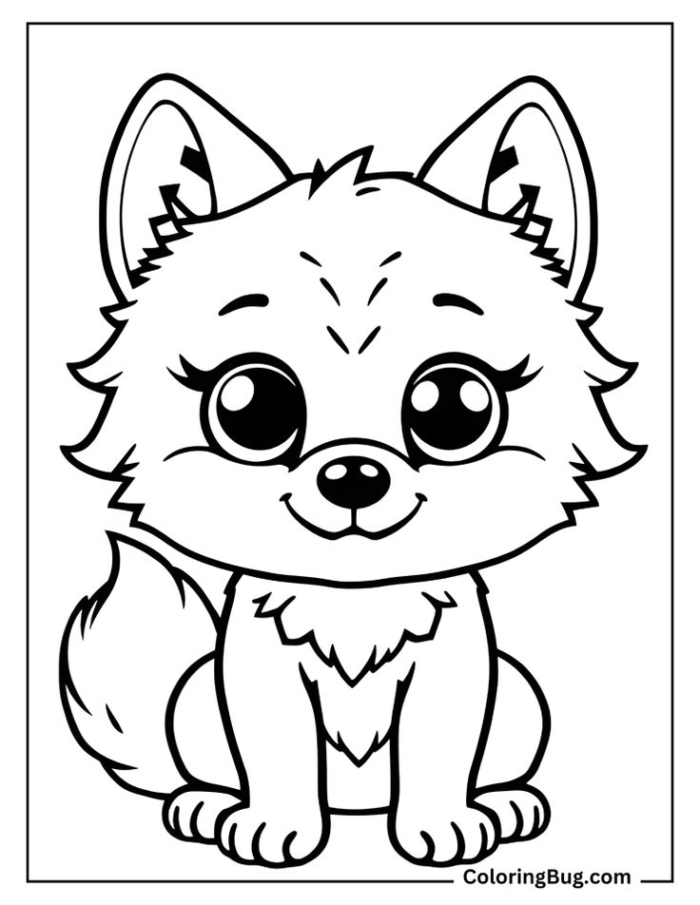 A cute little fox with big eyes sitting and looking at the camera coloring page A cute little fox with big eyes sitting and looking at the camera coloring page