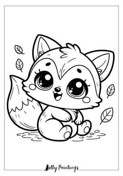 A cute little fox with big eyes sitting on the ground for coloring A cute little fox with big eyes sitting on the ground for coloring