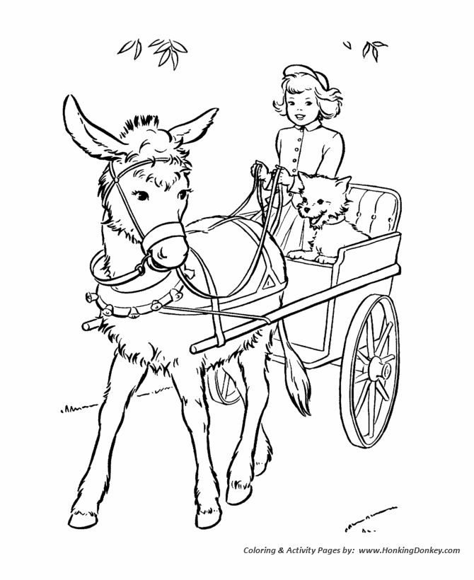 A donkey with a cart and two children A donkey with a cart and two children