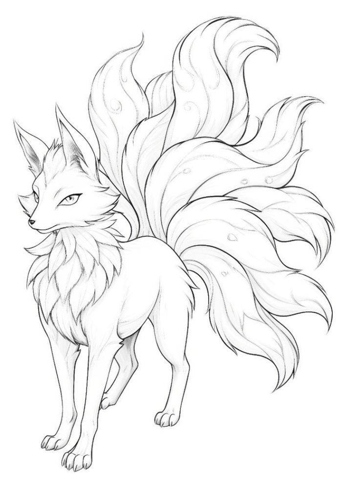 A furry animal with long hair and tail standing on one leg for coloring A furry animal with long hair and tail standing on one leg for coloring