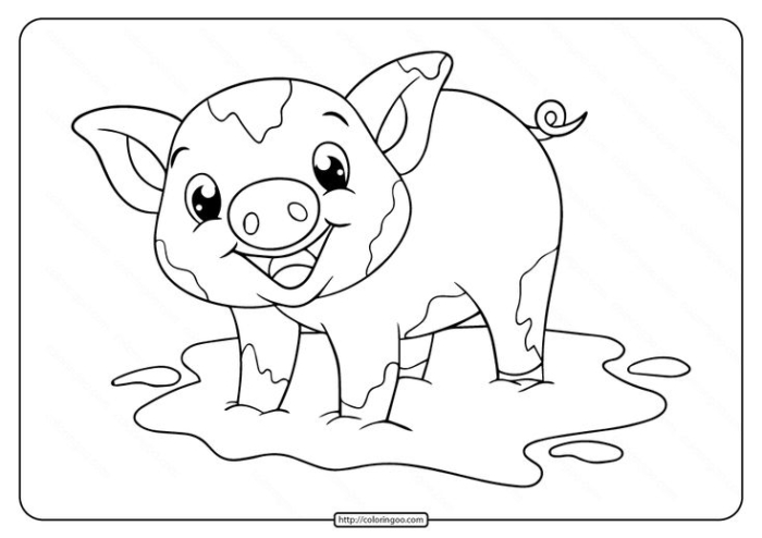 A pig standing in the mud with its mouth open and tongue out, illustration for coloring pages A pig standing in the mud with its mouth open and tongue out, illustration for coloring pages