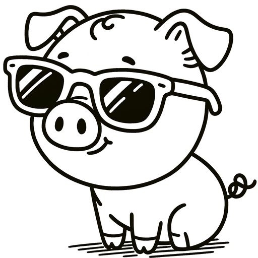 A pig with sunglasses and a hat for coloring A pig with sunglasses and a hat for coloring
