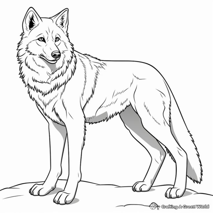 A top-view adult wolf on a hill coloring page for all ages, free printable. A top-view adult wolf on a hill coloring page for all ages, free printable.