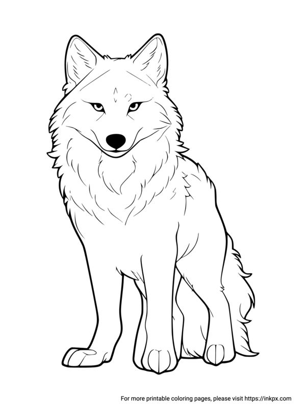 A wolf sitting down coloring page illustration A wolf sitting down coloring page illustration