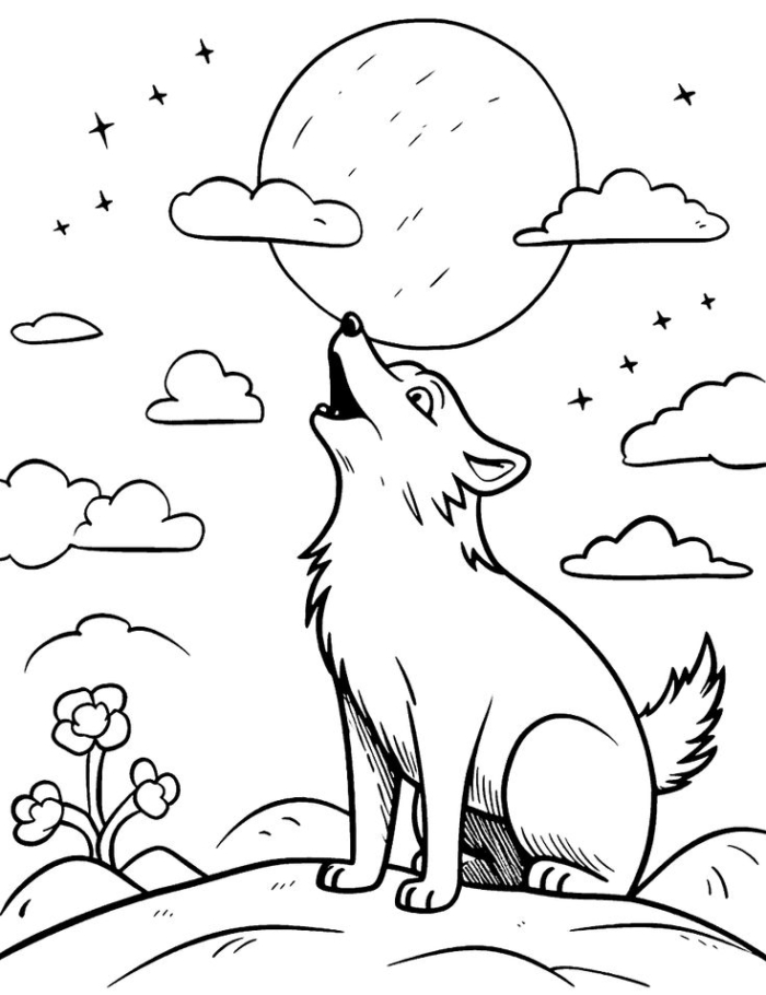A wolf sitting on a hill looking at the moon A wolf sitting on a hill looking at the moon