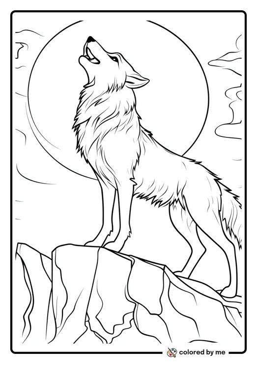 A wolf standing on a mountain with the moon in the background A wolf standing on a mountain with the moon in the background