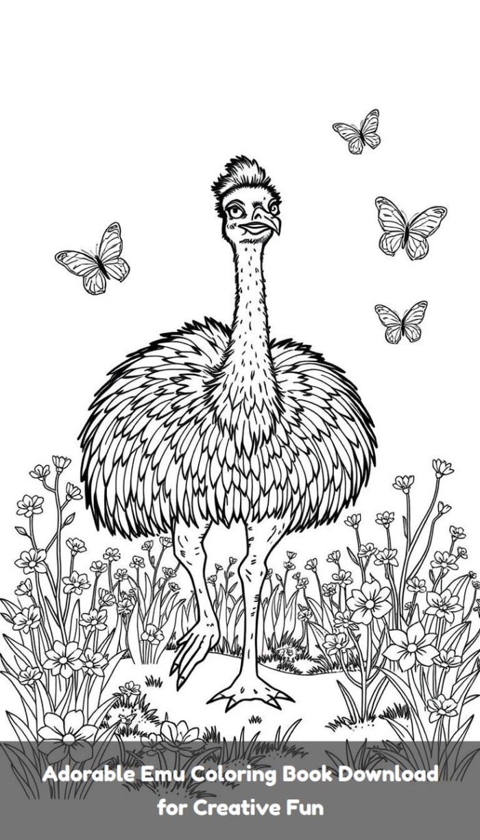 Adorable emu coloring page for kids Adorable emu coloring page for kids