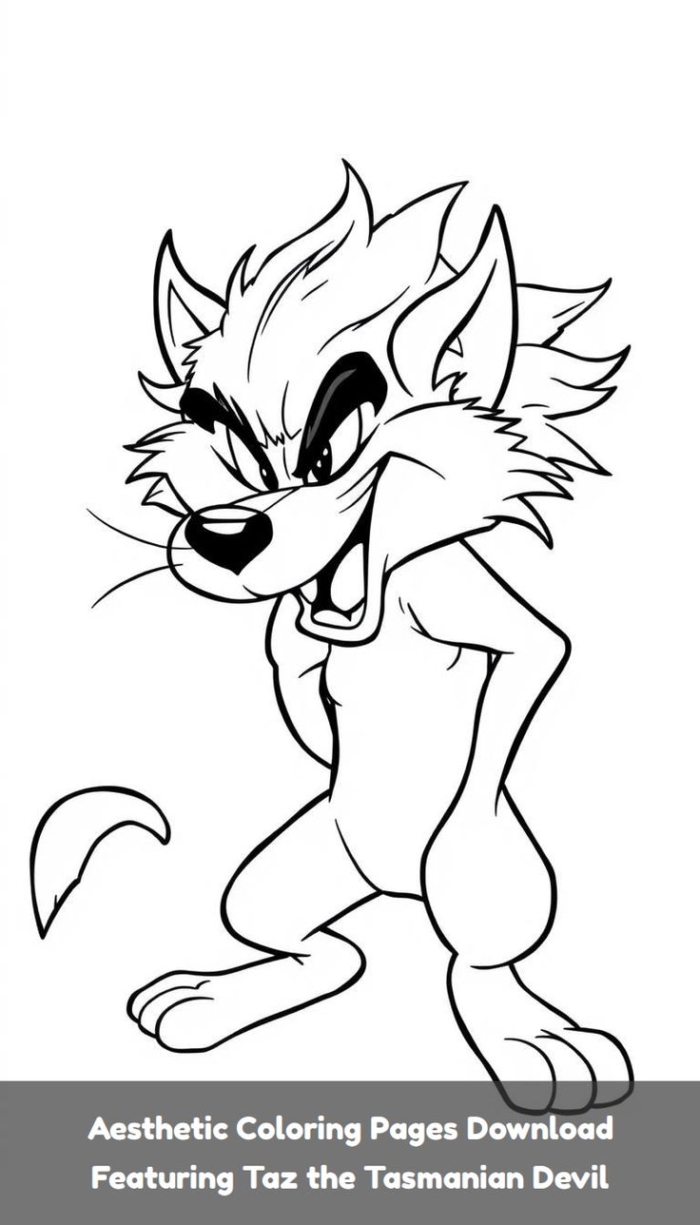 Aesthetic coloring page of taz the tasmanian devil, suitable for kids and adults