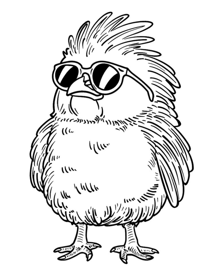An angry bird with sunglasses on its head for coloring An angry bird with sunglasses on its head for coloring