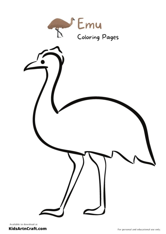 An emu coloring page with the word emu on its head and foot An emu coloring page with the word emu on its head and foot
