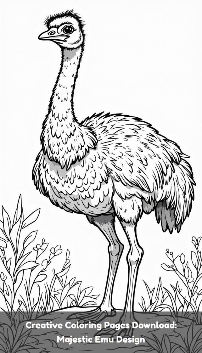 An ostrich standing in the grass for coloring An ostrich standing in the grass for coloring