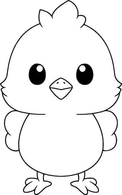 Black and white cartoon bird with big eyes for coloring Black and white cartoon bird with big eyes for coloring