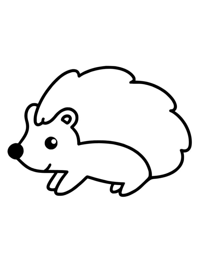 Black and white drawing of a hedgehog with its head turned to the side for coloring page