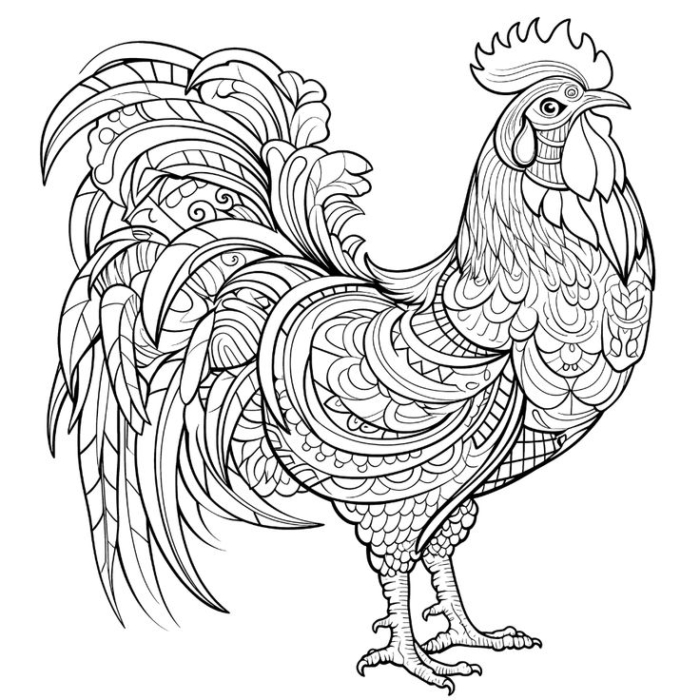 Black and white outline of a rooster for coloring Black and white outline of a rooster for coloring