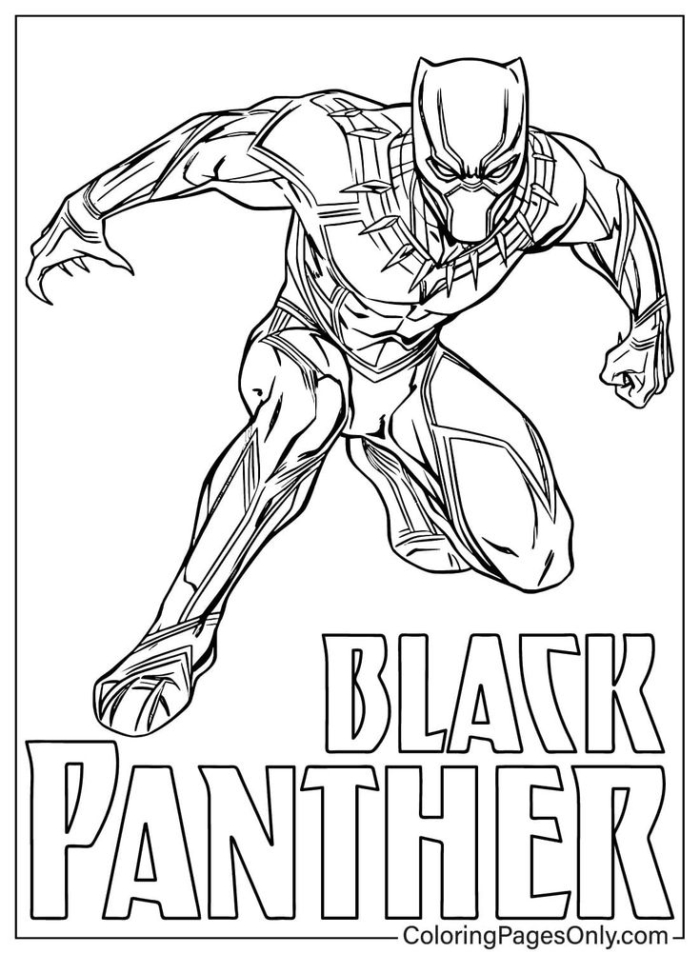 Black panther coloring page with the words "black panther" and an image of a man.
