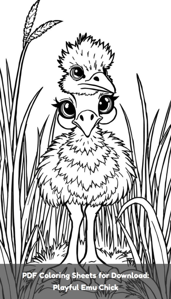 Coloring page of a playful emu chick for download Coloring page of a playful emu chick for download