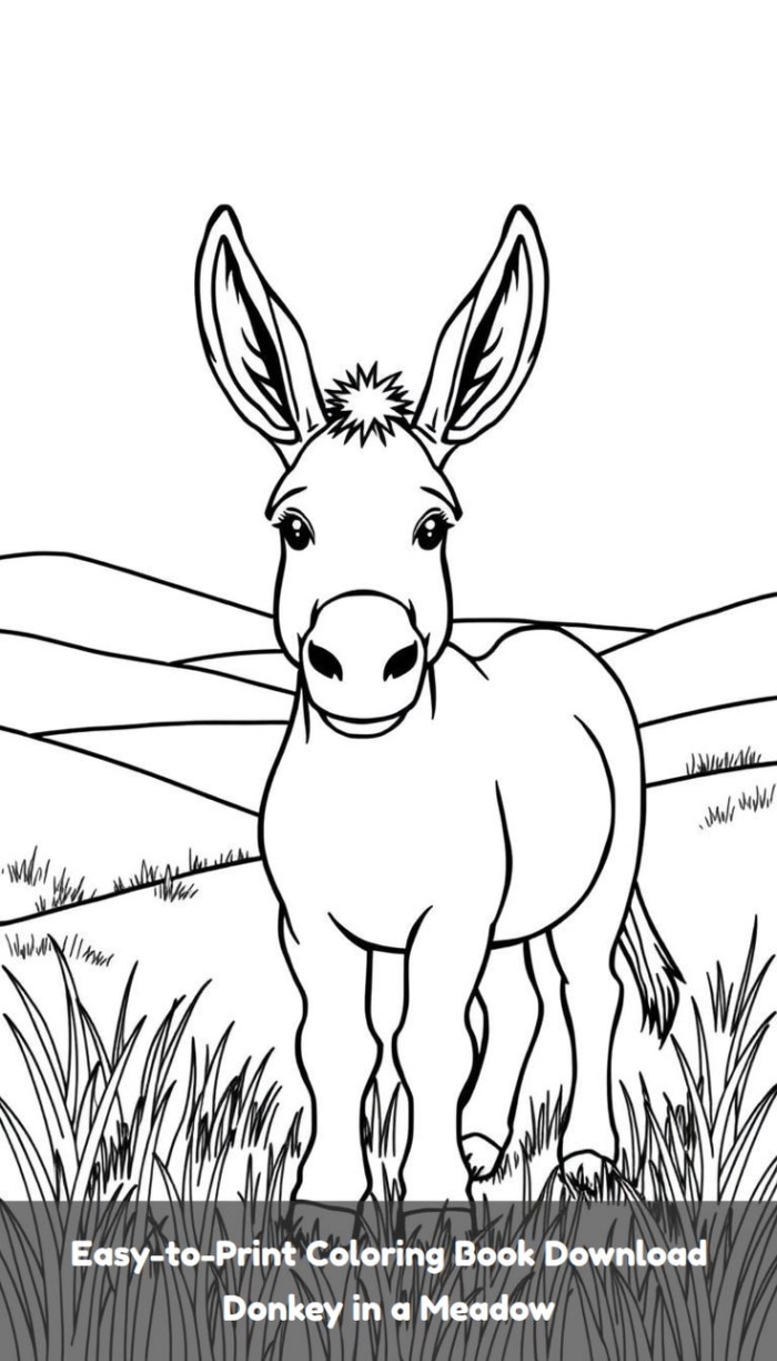 Donkey in a meadow coloring page download Donkey in a meadow coloring page download