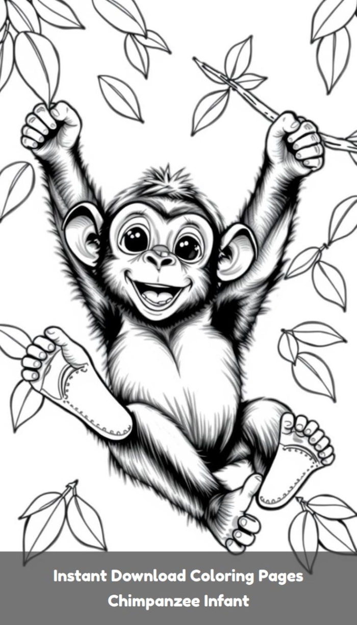 Instant download coloring page of a chimpanzee infant