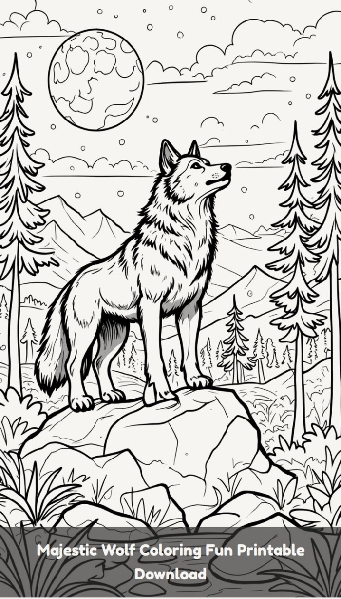 Majestic wolf coloring page printable download Majestic wolf coloring page printable download