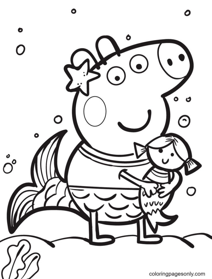 Peppa mermaid coloring page for kids and adults Peppa mermaid coloring page for kids and adults