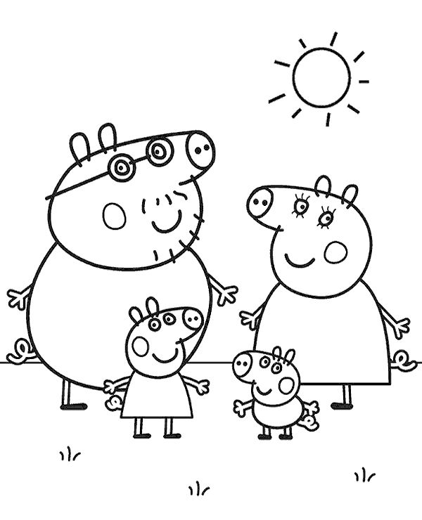 Peppa pig and her family playing in the water coloring page for kids Peppa pig and her family playing in the water coloring page for kids