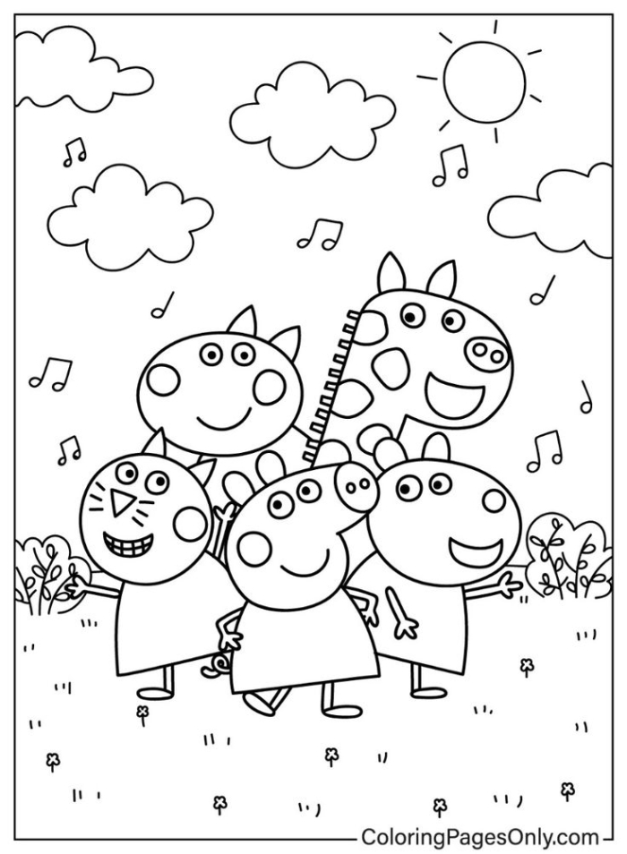 Peppa pig family coloring page with musical notes Peppa pig family coloring page with musical notes