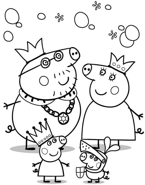 Peppa pig princess and friends coloring page for kids to print and color Peppa pig princess and friends coloring page for kids to print and color