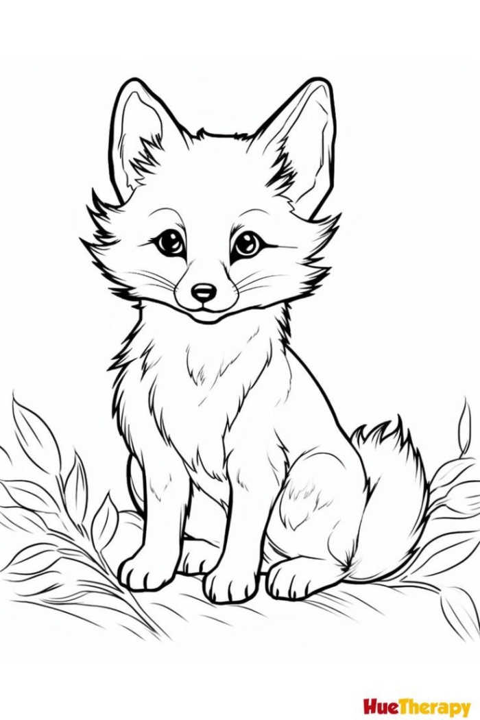 Small fox sitting in the grass coloring page Small fox sitting in the grass coloring page