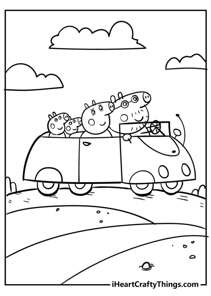 Three little pigs riding in a car for coloring page Three little pigs riding in a car for coloring page
