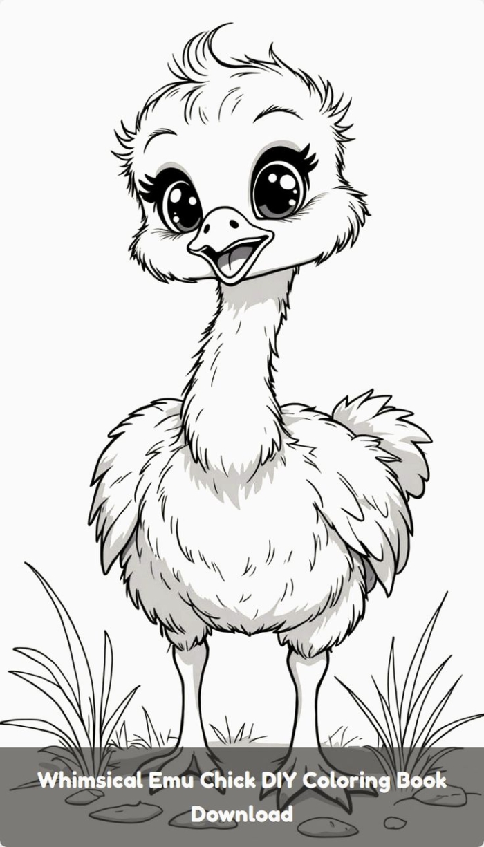 Whimsical emu chick coloring page download Whimsical emu chick coloring page download