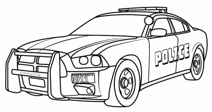A black and white police car coloring page with the word police on it A black and white police car coloring page with the word police on it