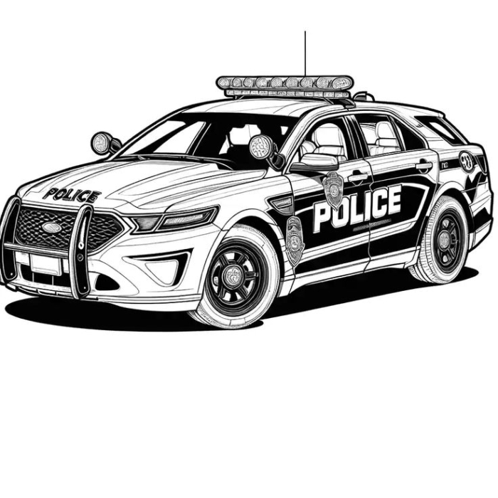 A black and white police car illustration A black and white police car illustration