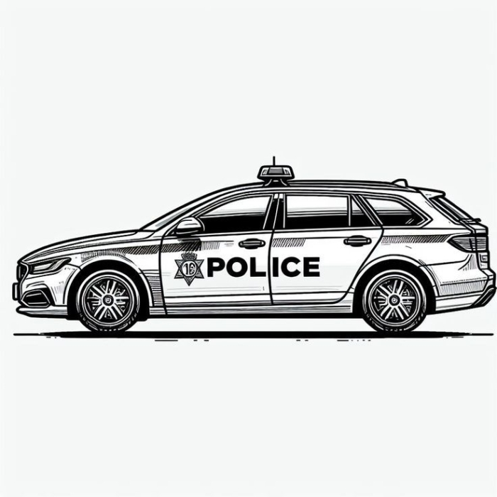 A black and white police car outline A black and white police car outline