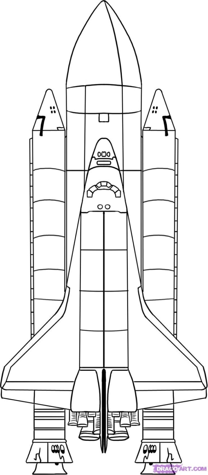 A black and white space shuttle with the bottom section cut out for coloring A black and white space shuttle with the bottom section cut out for coloring