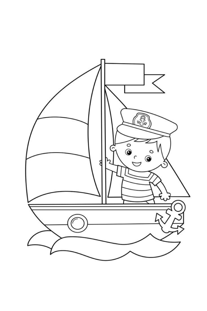 A boy on a sailboat coloring page