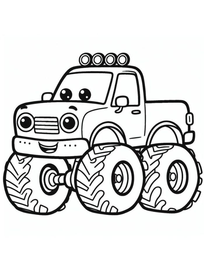 A cartoon monster truck with large wheels A cartoon monster truck with large wheels