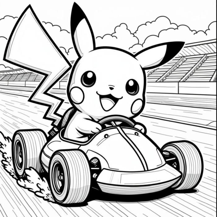 A cartoon pikachu in a racing kart A cartoon pikachu in a racing kart