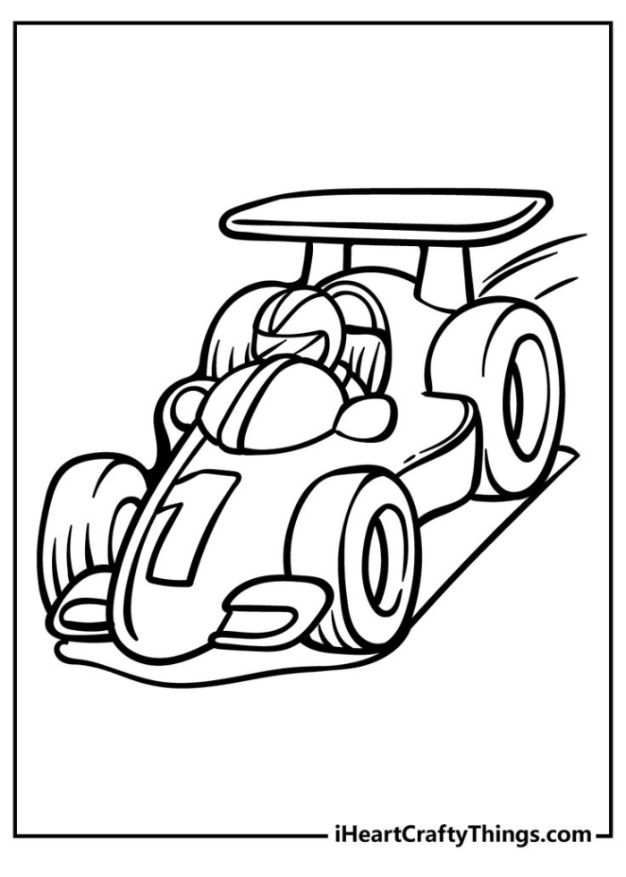 A cartoon race car illustration for coloring A cartoon race car illustration for coloring